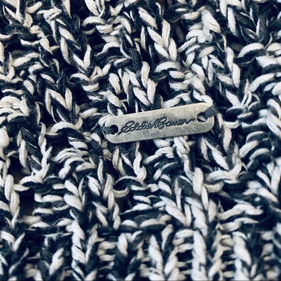 Eddie Bauer White Black Peek-a-boo Relaxed Sweater - Picture 6 of 7